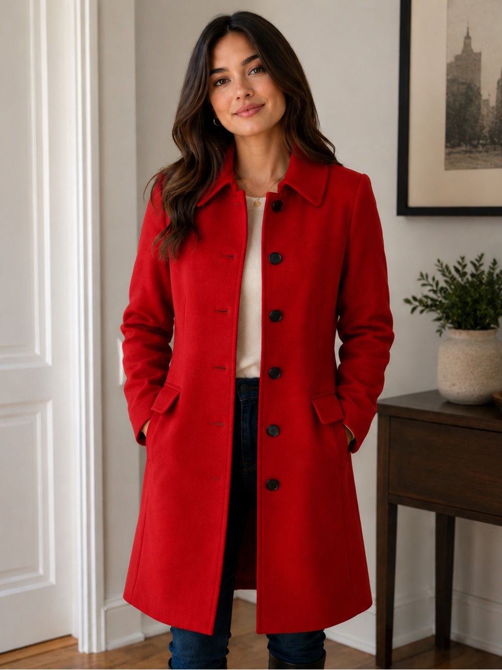 J. Crew Red Single-Breasted Wool Pea Coat